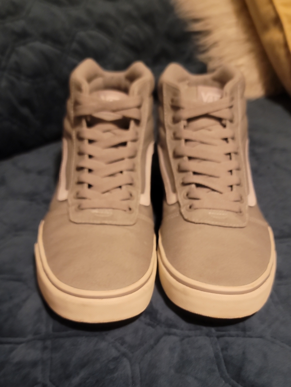 Vans Men’s Gray Canvas High-Top Sneakers with Cream Sole